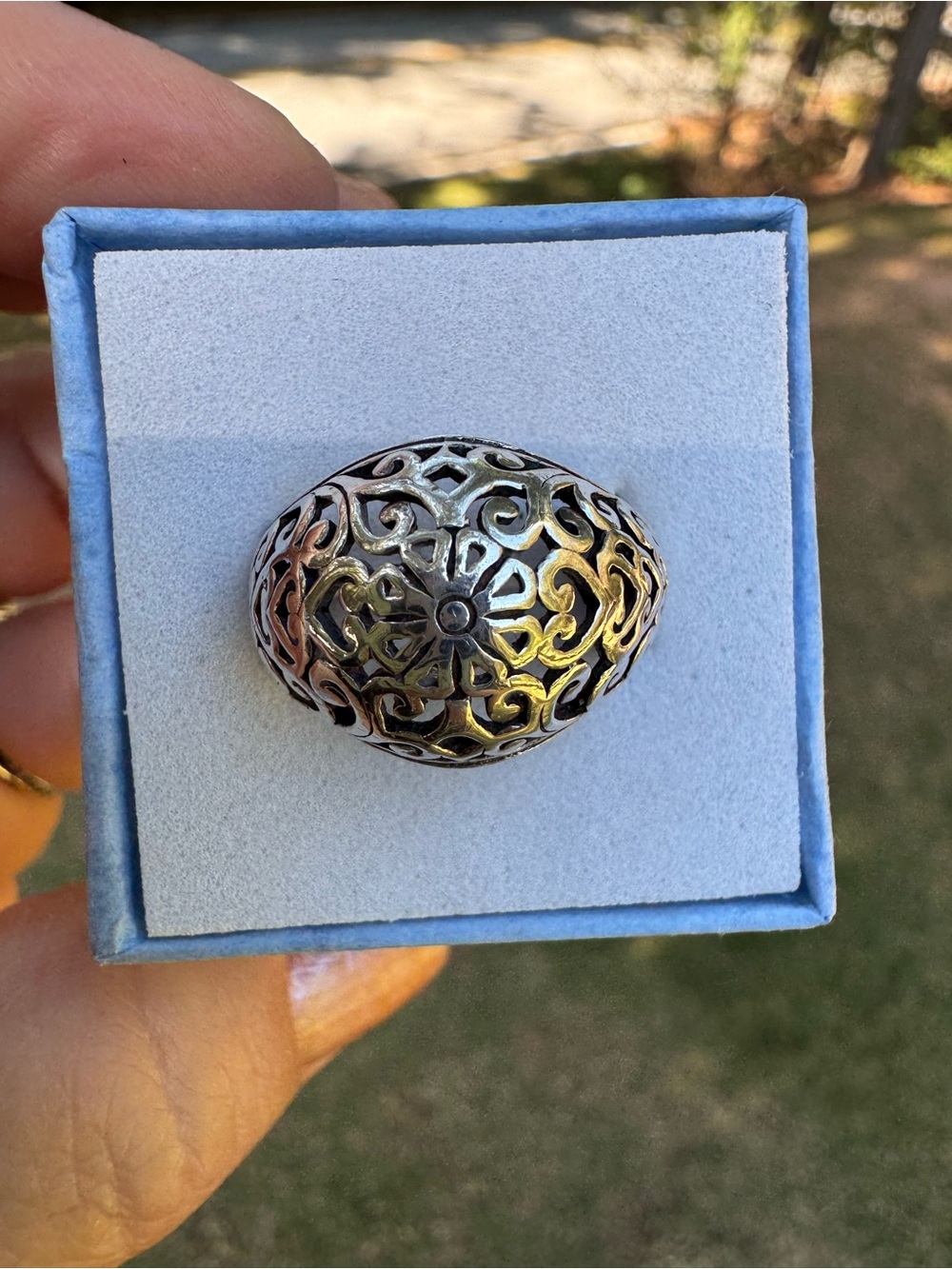 Sterling Silver Dome Statement Ring with Intricate Design